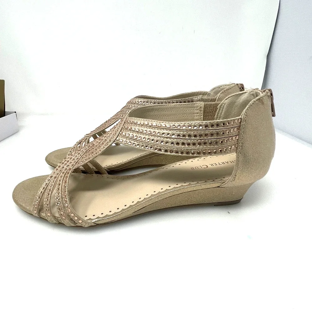 Charter Club Ginifur Rhinestone Wedge Sandals in Rose Gold Size 9.5 M New - Picture 6 of 11